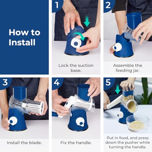3‑Blade Rotary Cheese Grater for Kitchen (3 blades / Dark Blue)