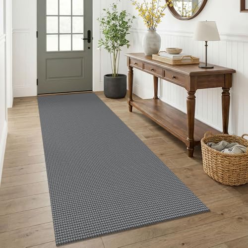 Woven 3x7 Washable Kitchen Runner Rug (Grey/Dark Grey / 3' x 7' (Runner))