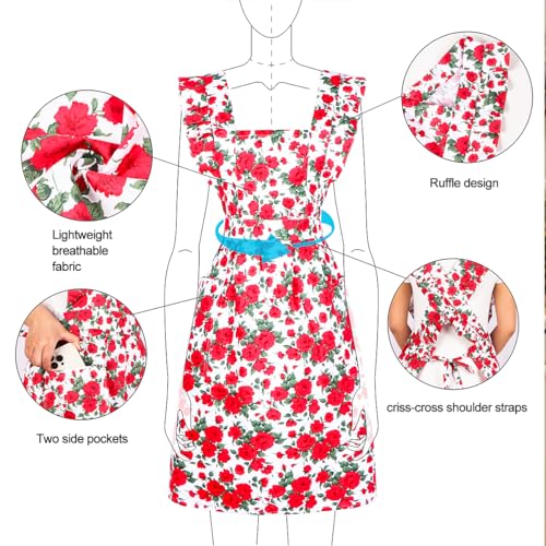 Vintage Women Pink Apron Dress (Red)