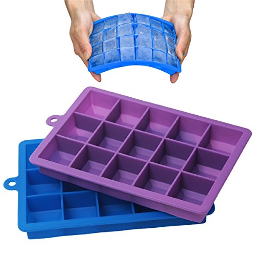 Silicone Square Ice Cube Trays with Lids 2 Pack (2 SET SKY Purple (15 Cube))