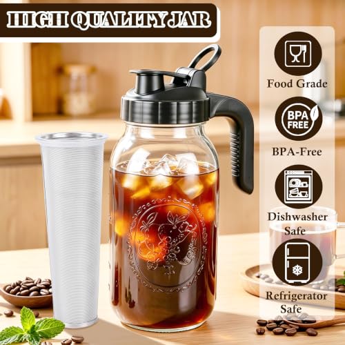Cold Brew Coffee Maker 64oz Iced Coffee Maker with Stainless Steel Filter (Black / 64OZ 2PC)