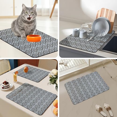 Dish Drying Mat (Gray White Plaid / 24" x 16")