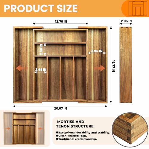Acacia Wood Expandable Silverware Organizer (8 Compartments)