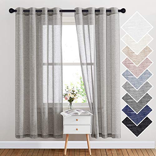 Sheer Curtains Open Linen Blend for Bedroom Windows (52"W x 72"L (Pack of 2) / Charcoal Grey)