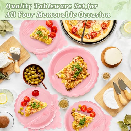 100 Light Pink Paper Plates and Napkins Disposable for Party (Pink 100 Plate Set / 7 & 9-inch Set)