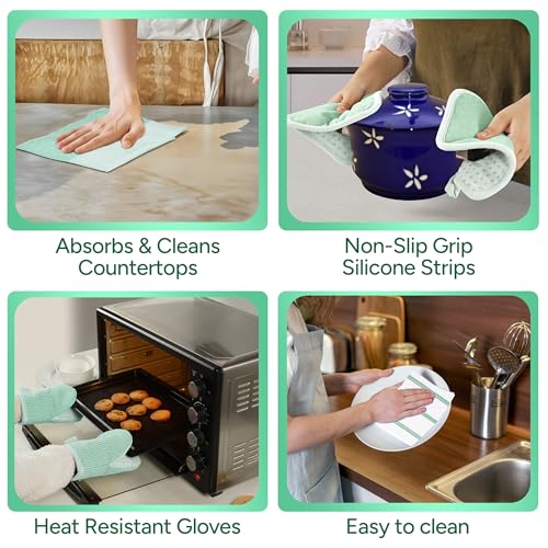 Potholders & Oven Mitts Heat Resistant (01: Oven Mitts - Sage / Oven Mitt Set - 8 Pack)
