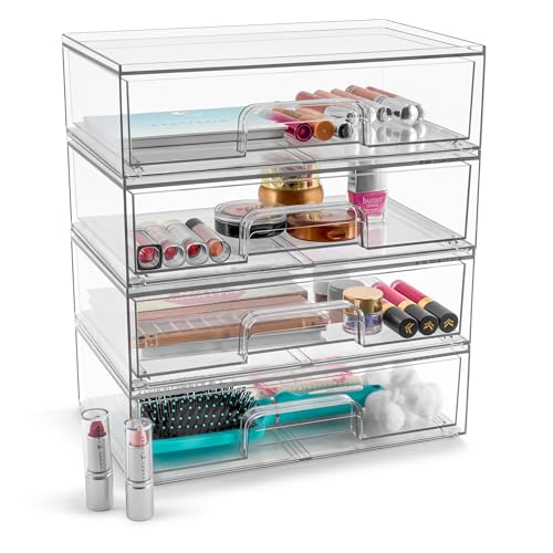 Clear Stackable Storage Drawers (4 Pack, 12.1’’ Wide)