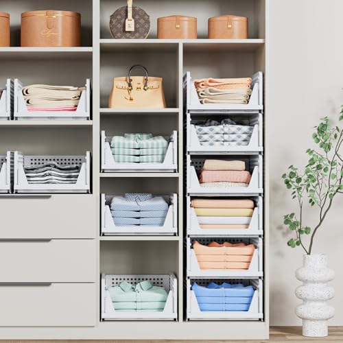 5 Pack Stackable Closet Storage Basket (White / 5 Pack White)