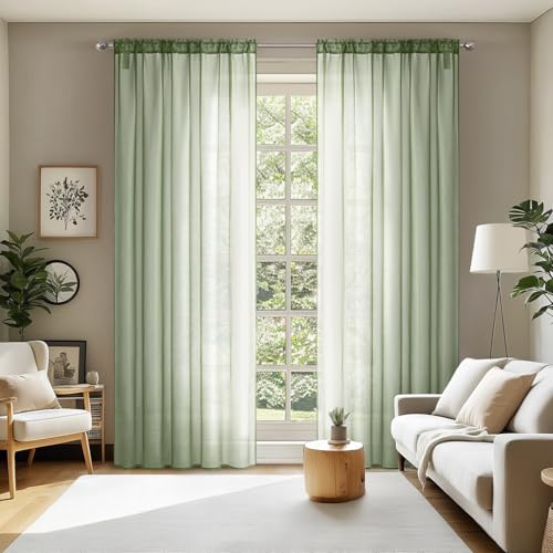 2 Panels Sage Green Sheer Curtains 108 inches Long (Sage Green / 54"W x 108"L (Pack of 2))