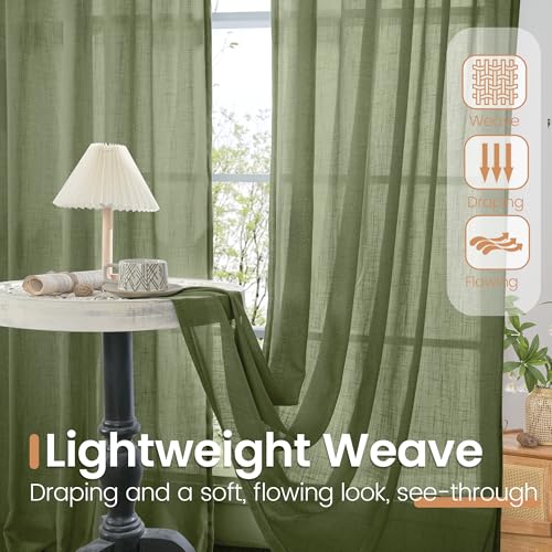 Olive Green Linen Curtains 63 Inches Long for Living Room (Olive Green / 52"W x 63"L (Pack of 2))