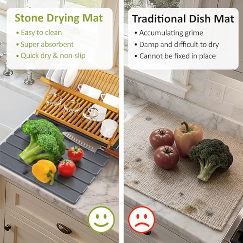 Large Stone Dish Drying Mat for Kitchen Counter (Marble / 24" x 16")