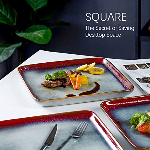 Square Dinner Plates Set of 4 (Reactive Red / 11 Inch)