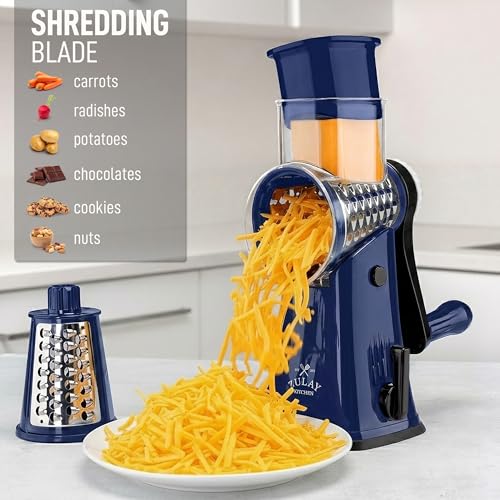 Rotary Cheese Grater Manual Hand Crank 5 Blade Shredder (5 Blades / Sapphire)