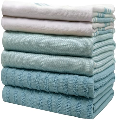 Premium Kitchen Towels 6 Pack 100% Cotton 20"x28" Dish Towels (Aqua Wide Stripe / Kitchen Towels - Mixed Styles (6 Pack))