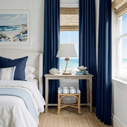 Navy Blue 100% Blackout Curtains for Bedroom 84 inches Long 52 inches Wide (Navy Blue / 52"W x 84"L (Pack of 2))