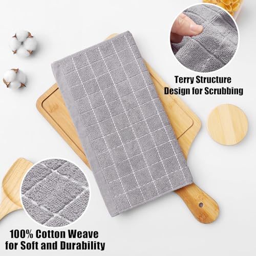 100% Cotton Terry Kitchen Dish Cloths (Light Grey / 12 X 12 - 8 Pack)