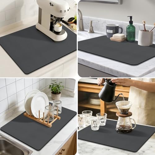 Coffee Mat Absorbent Dish Drying Mat for Kitchen Counter (Dark Grey / 16" x 24")