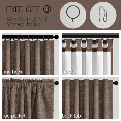 Dark Brown 100% Blackout Linen Living Room Bedroom Curtains 84 Inch Length Pleated Curtains Ring Hooks Back Tab Black Out Room Darkening Drapes 52Wx84L Inches Long 2 Panels (Dark Brown / 52"W x 84"L (Pack of 2))