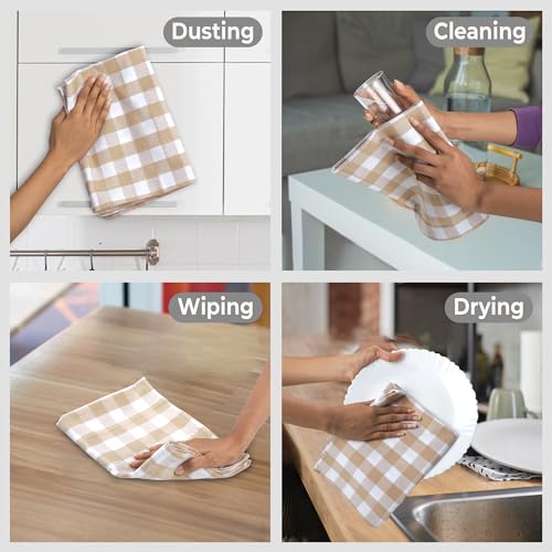 Kitchen Towels Set of 6 Buffalo Checks Taupe (20" x 30" (Set of 6) / 013 Taupe/White - Check)