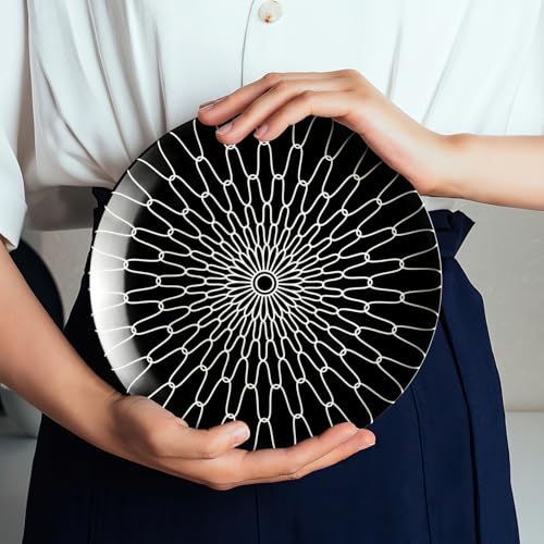 8 Inch Salad Plates Set of 6 (Black plates with white Grid / 8 inch)