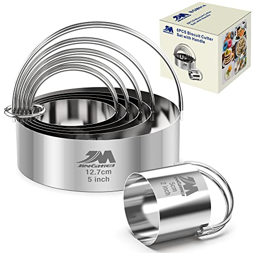 Biscuit Cutter Set for baking 2inch 2.5inch 3inch 3.5inch 4inch 5inch large size Round Metal Baking Rings with handle for Pastry (6pcs with Handle(2-5in))