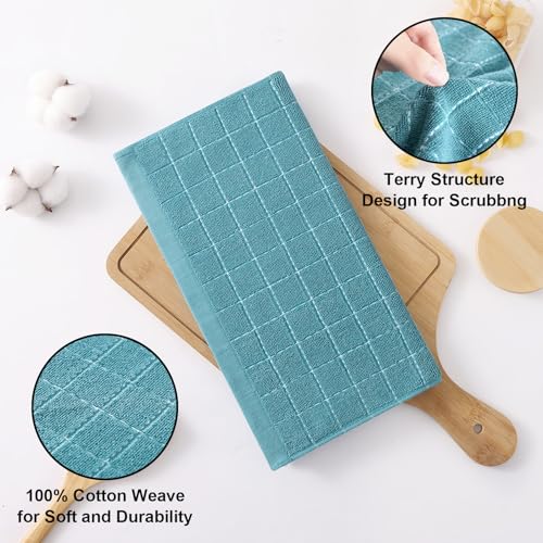 100% Cotton Terry Kitchen Dish Cloths (Lake Blue / 12 X 12 - 12 Pack)
