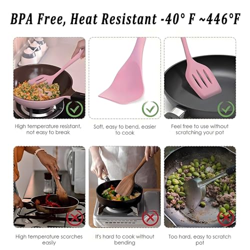 Kitchen Silicone Cooking Utensil Set with Wooden Handles Holder (Green -12pcs Sets)