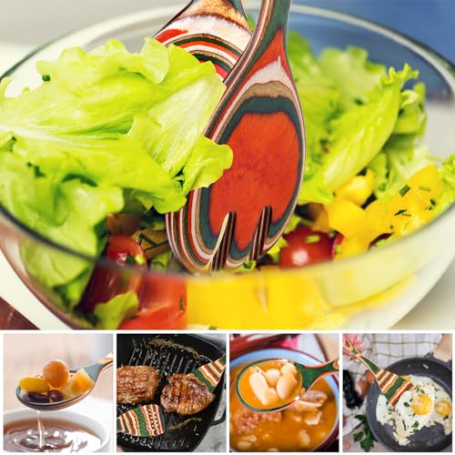 7Pcs Pakkawood Kitchen Utensils Set for Cooking (Green Spoon-7pcs)