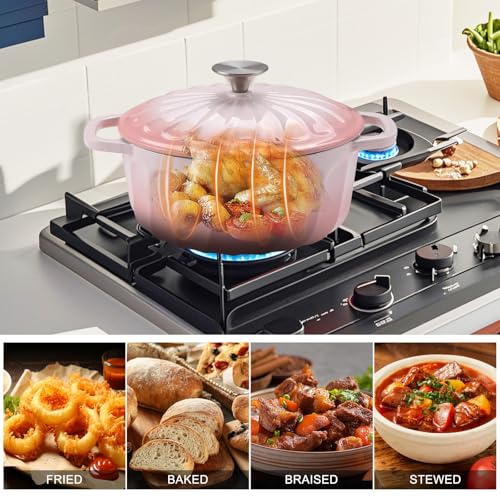 Enameled Cast Iron Dutch Oven Pot with Lid (Pink / 3 QT)