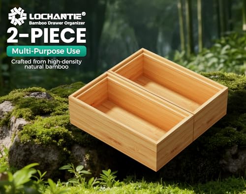 Small Bamboo Kitchen Drawer Organizer Boxes 6" x 3" Stackable Wood Tray (Bamboo / 6" x 3" x 2")
