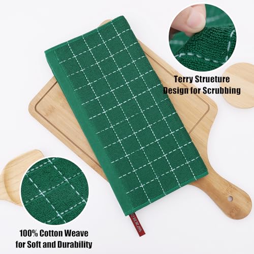 100% Cotton Terry Kitchen Dish Cloths (Dark Green / 12 X 12 - 6 Pack)