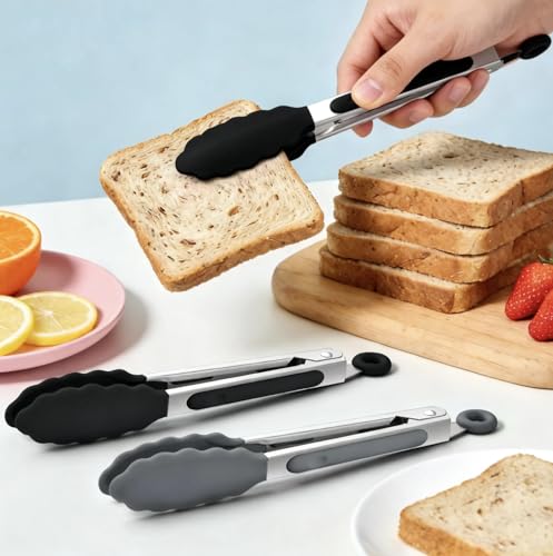6PCS 7 Inch Silicone Tongs Set (7", 6PCS, Black)