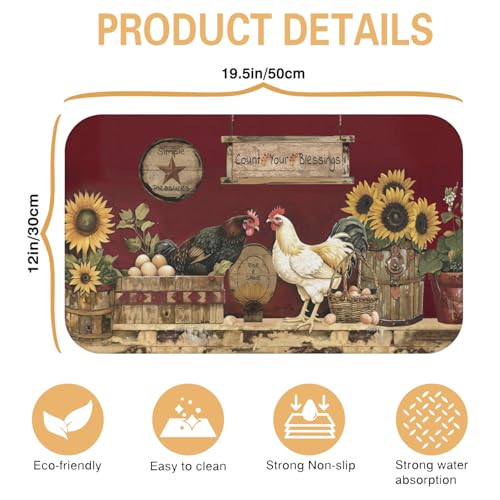 Kitchen Countertop Dish Drying Mat (Burgundy / 19" x 12")