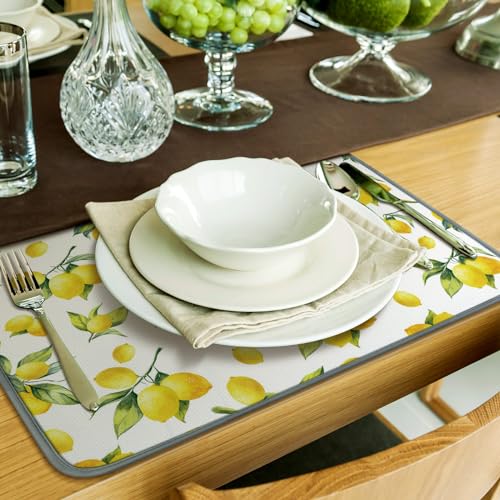 Dish Drying Mat for Kitchen Counter 16 x 24 Microfiber Absorbent Dish Drainer Rack Pads Fast Dry Mat Vintage Kitchen Decorations (16" x 24" / Lemon / Yellow)