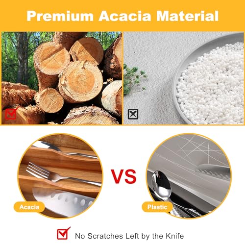Kitchen Acacia Silverware Organizer (7 Slots / Acacia)