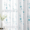 White and Blue Embroidered Floral Sheer Curtains 84 Inches Long 2 Panels Flower Pattern Semi Sheer Window Curtains for Bedroom Living Room (52"W x 84"L (Pack of 2) / White & Blue)