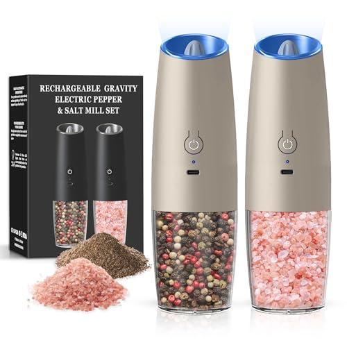 Rechargeable Gravity Salt Pepper Grinder Set (Rechargeable/2pcs/Khaki)