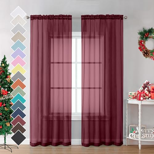 Burgundy Sheer Curtains (Burgundy / 42"W x 96"L (Pack of 2))