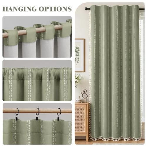 Green 100% Boho Blackout Curtains 84 Inch 2 Panels with Tassels (Green / 52"W x 84"L (Pack of 2))