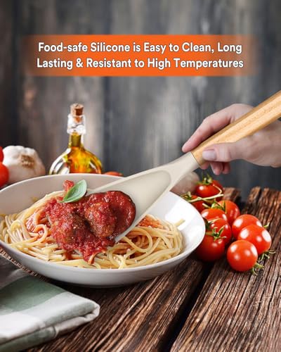 Silicone Cooking Spoon for Nonstick Cookwares (2 Pack - Khaki / 13.4 inch)