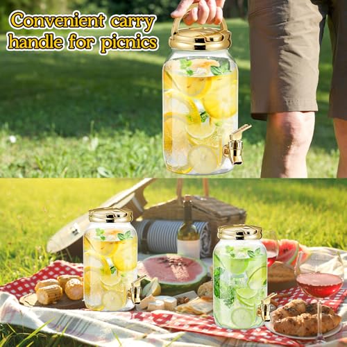 2 Pcs Plastic Drink Dispenser with Metal Stand 1 Gallon (Gold)