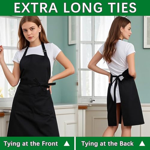 Bib Apron Unisex Black Aprons 6 Pockets Cooking Kitchen Apron for Chef