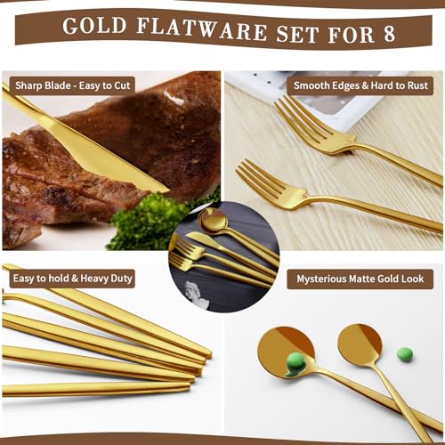 40 Piece Gold Silverware Set for 8 (Matte Gold)