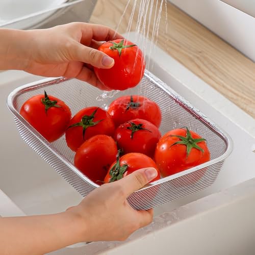 18 8 Stainless Steel Fine Mesh Strainer Basket with Feet (11.02 inch / Sleek Square)