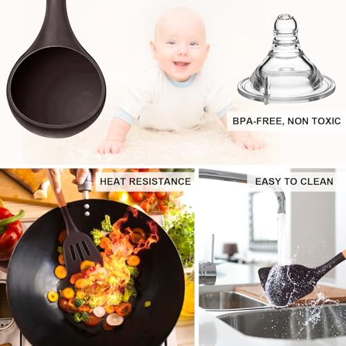 Silicone Cooking Kitchen Utensils Set (Coffee)