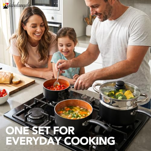 Nonstick Saucepan Set with Lids & Steamer (Silver / 1+2+3QT)