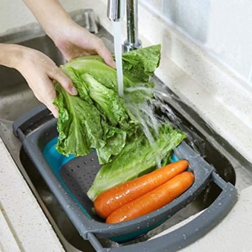 Collapsible Colander Strainer with Extendable Handles (Blue)