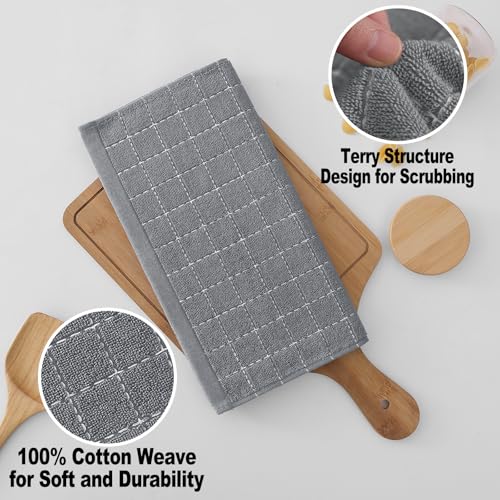 100% Cotton Terry Kitchen Towels (Grey / 12 X 12 - 12 Pack)
