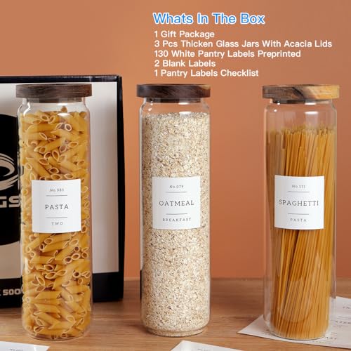 3 Set Glass Pantry Storage Jars with Acacia Airtight Lid (50 oz (3 pcs))