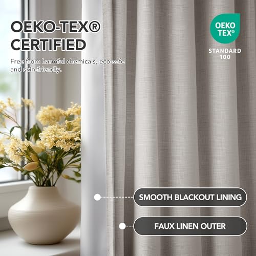 Pinch Pleated 100% Blackout Linen Curtains 84 Inch for Living Room (Khaki/Linen Total Blackout / 60"W x 84"L (Pack of 1))